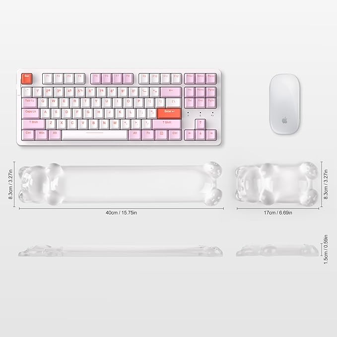 Gel Keyboard and Mouse Wrist Rest Set – Clear Wrist Rest for Computer Keyboard 60%/68%/75%, Comfort & Support for Typing and Gaming(Cute White Bear)