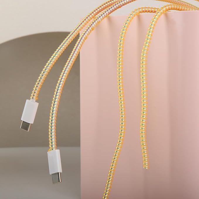4.8M(15.75FT) Spiral Cable Protector, Multicolor Suitable for Most Phone/Pad/Laptop USB Wire Cord Savers Protection Cover Anti-Break Wrap Charger Data Line Cables Sleeves, Laser Yellow