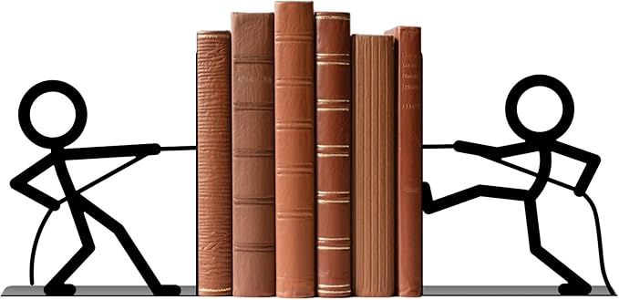 Metal Bookends Tug of War People Bookends Decorative Cute Book Ends for Shelves Bookshelf Home Office Desk Decorative Shelf Stoppers for Books Reading Decor Bookshelf Decor