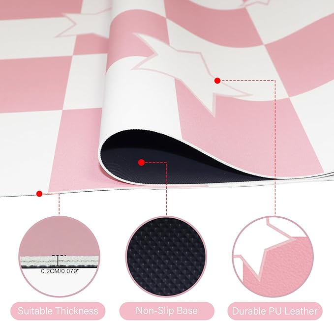 Large Desk Mat 35.4" x 15.7", PU Leather Desk Blotter for Keyboard and Mouse, Non-Slip Office Desk Mat for Desk, Easy Clean Desk Protector Mat, Computer Keyboard Pad for Work Home (Pink, Star)