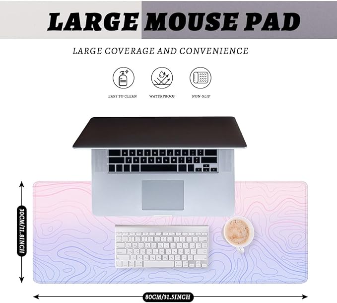 Abstract Lines Gaming Mouse Pad Pastel Gradient XL Mouse Pad Large Mousepad Extended Laptop Keyboard Mat Gaming Desk Pad Mouse Mat Office Computer Keyboard Laptop 31.5"x11.8"