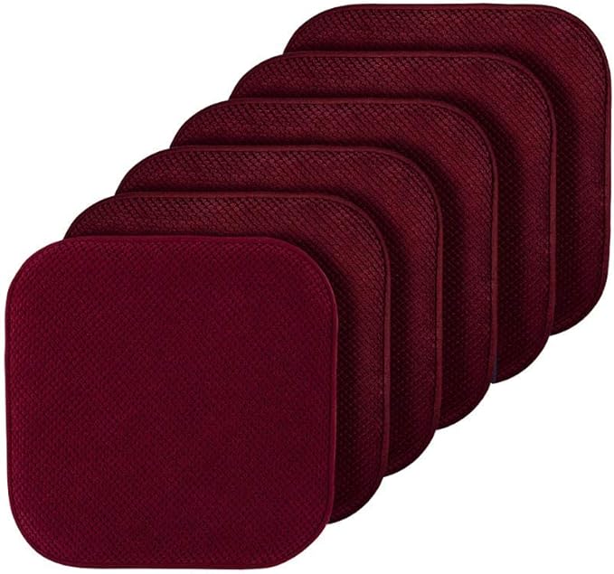 GoodGram 6 Pack Non Slip Ultra Soft Chenille Premium Comfort Memory Foam Chair Pads/Cushions - Assorted Colors (Country Burgundy)