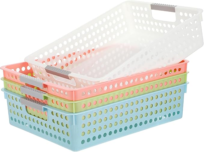 4 Pack Paper Tray Organizer,4A Paper Tray Durable Desk Storage Bins,Stackable School Supply Holder, Student Paper, Office Organizer & Teacher's Document Sorter (13.58" L x 10.23" W x 3.34" H)