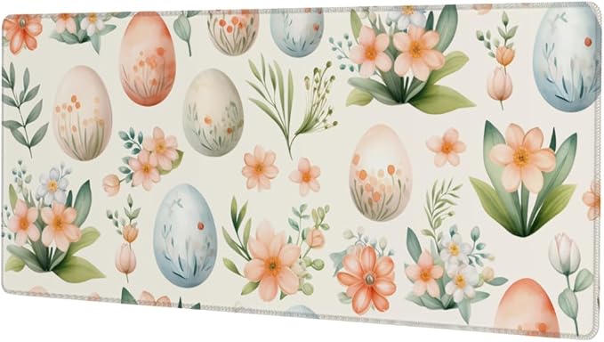 Large Mouse Pad Non-Slip Rubber Easter Egg Flower Long Gaming Desk Mat Big Computer Keyboard Mousepad Waterproof Protector Wristing Pad for Gaming Office Home Decorative 31.5 X 11.8 Inch