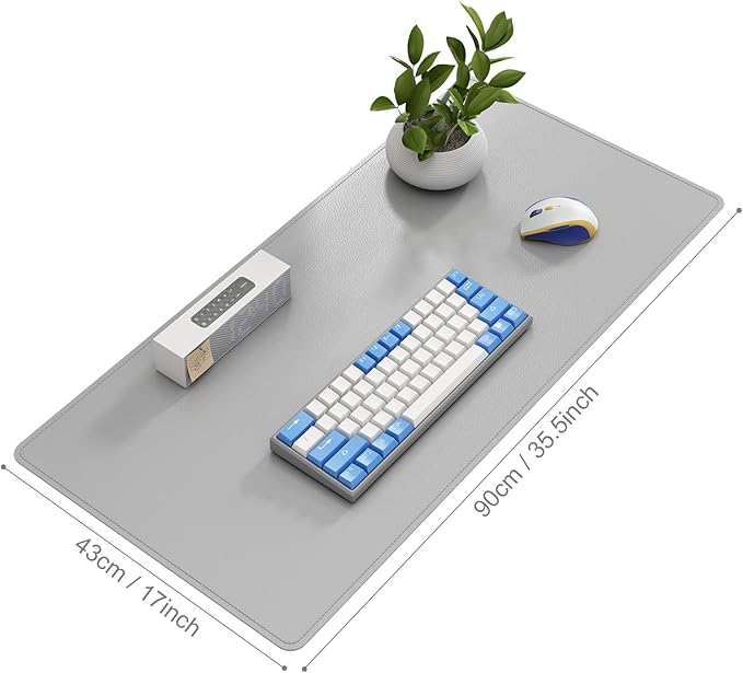 DAWNTREES Desk Mat for Desktop,PU Leather Desk Pad Protector,Non Slip, Large Mouse Pad and Keyboard Mat, Waterproof Writing Pad for Office and Home (Light Gray,35.5''x16.9'')