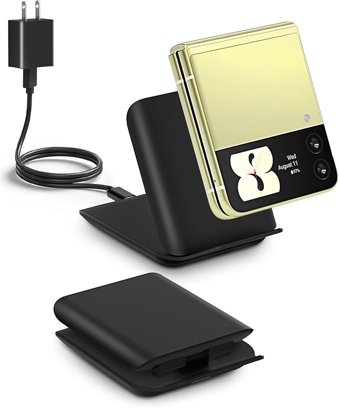 Samsung Galaxy Z Flip 7 Wireless Charger 15W Foldable Stand,Qi Fast Charging Station Travel Dock for z Flip 7 6 5 4 3 & Motorola Razr+,PD 20W Adapter Included,Black