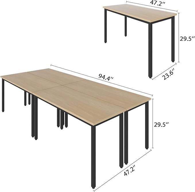 Bonzy Home 4PCS Conference Tables 8FT Computer Desk Study Writing Podcast Table for Meeting Room Conference Room for 10 People, 94.4"x47.2"x29.5", Natural