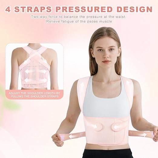 Back Brace Posture Corrector for Women and Men, Adjustable Shoulder Straightener Full Lumbar Support Belt, Upper and Lower Back Pain Relief, Scoliosis Hunchback Hump Thoracic Spine Corrector (Pink M)