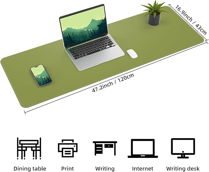 AFIING Cork Desk Mat 47" x 17", Dual-Sided Natural Cork & PU Leather Desk Pad, Non-Slip Waterproof Large Mouse Pad for Office, Home & Gaming (Olive Green)