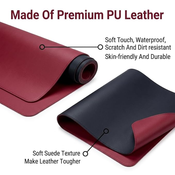 Double Sided Nail Art Table Mat, Soft Microfiber Leather Nail Hand Rest Mat, Waterproof Nail Arm Rest, Nail Mat for Manicure Table Nail Technician, for Desk, Dining Table, Black & Red (MAT ONLY)