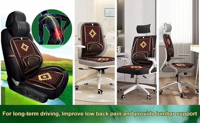 Wood Beaded Comfort Seat Cover with Cooling Ventilated Mesh Lumbar Back Brace Massage Support Cushion for Car Seat Chair
