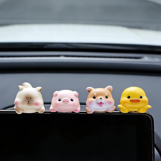 Computer Monitor Decor,Car Dashboard Decor,Cute Mini Animal Figurines,Resin Desk Decor, Mini Animal Statues for Aesthetic Room, Planter Pot,Computer Monitor,Car Monitor Decoration (Yellow)