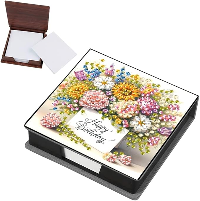Diamond Painting Kits Sticky Note Holder, DIY Diamond Art Accessories Memo Pad Box for Desk, Mosaic Craft Kits for Adults Beginners, Cute Office Decor Gifts Women(Flowers Cardboard)