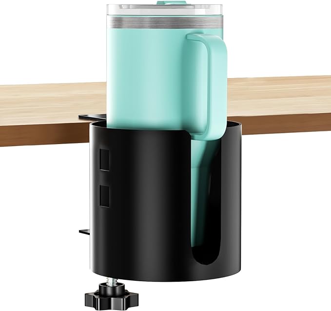 Deeper Desk Cup Holder, OOKUU Anti-Spill Cup Holder for Desk or Table, Sturdy and Durable, Easy to Install, Enough to Hold Coffee Cups, Water Bottles, Gaming PC Office Accessories, Black