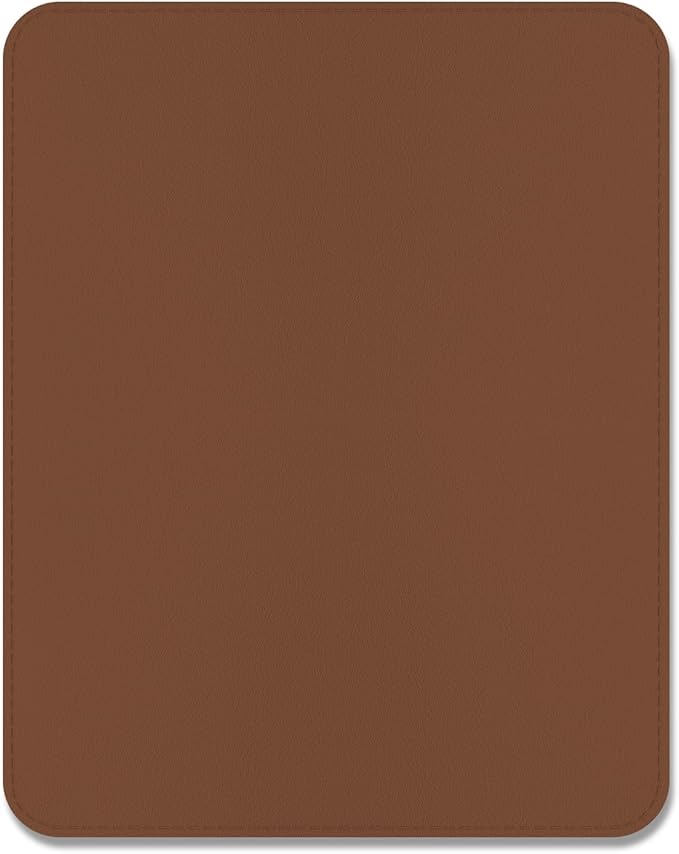 Leather Mouse Pad, Office Mouse Mat Non-Slip Rubber Base Stitched Edge Washable Waterproof Rectangular Mousepad for Office Gaming PC Laptop, 9.8" x 7.9", Bright Brown