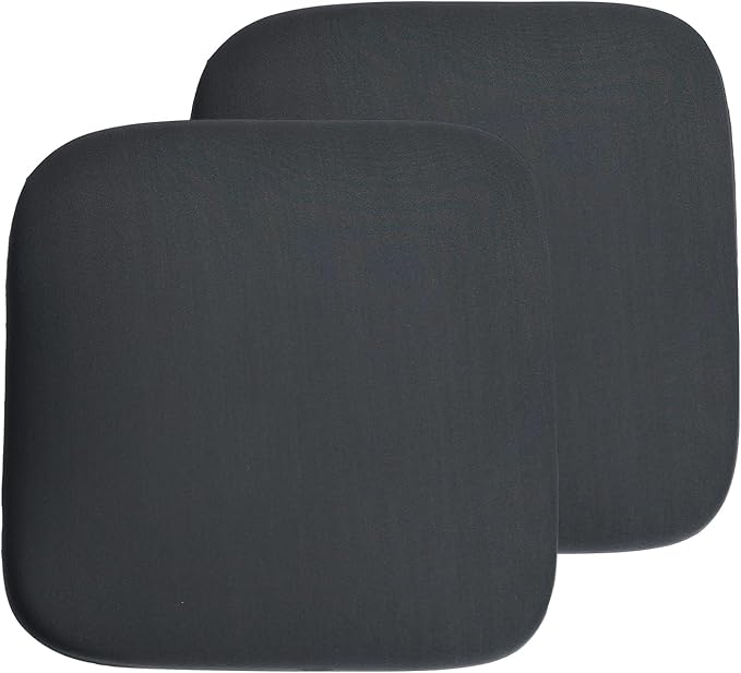Non-Slip Dark Grey Square Seat Cushions Set of 2 - Comfortable Chair Pads with Removable Cover (15"x15"x1.7") for Kitchen, Office, Car & Indoor Use