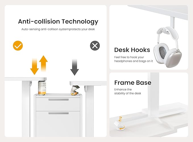BANTI 55 × 24 Inches Standing Desk, Ergonomic, Electric Height Adjustable, Sit and Stand Up, Computer Office Desk with Splice Board, White Frame/White Top
