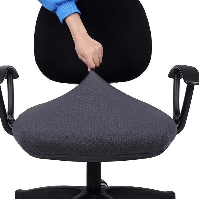 Smiry Stretch Jacquard Office Computer Chair Seat Covers, Removable Washable Anti-dust Desk Chair Seat Cushion Protectors - Dark Grey