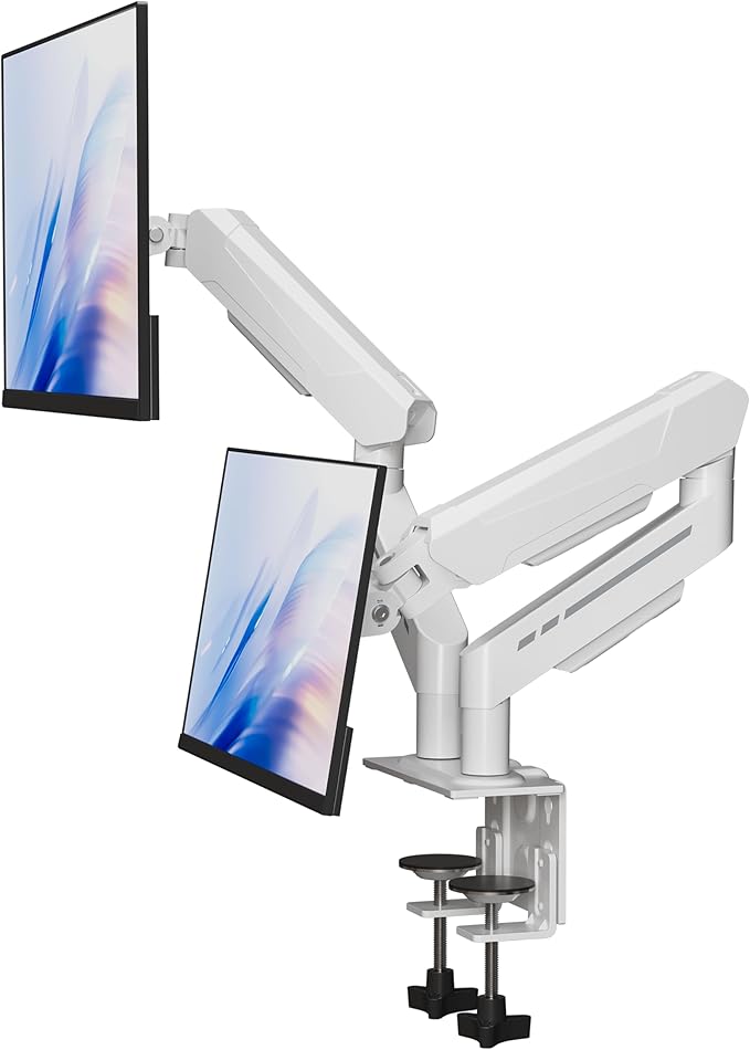 THEARK Dual Monitor Stand for Desk - Dual Monitor Mount for 17-32 Inch Screens,Height Adjustable Dual Monitor Arm Desk Mount with Clamp and Grommet Base,75x75/100x100mm VESA Mount,Max 19.8 lbs,White
