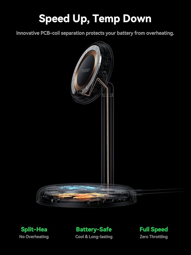 THREEKEY for Qi2 Certified 25W Magsafe Charging Stand with Cooling Fan & LED Light, Fast Wireless Charger Station for iPhone 17-12 Series/Galaxy S26-S25【Included 35W Adapter &5ft Cable】