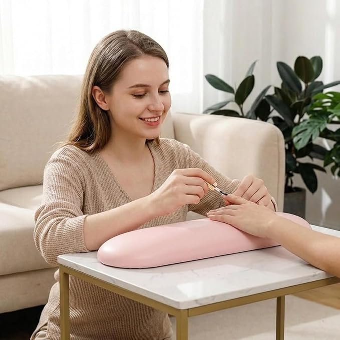 Nail Arm Rest Cushion, Nail Hand Rest Pillow for Manicure, Leather Nail Cushion Arm Rest for Nails Tech, Ergonomic Hand Rest for Nails Tech, Waterproof Nail Arm Rest for Salon Table, Pink