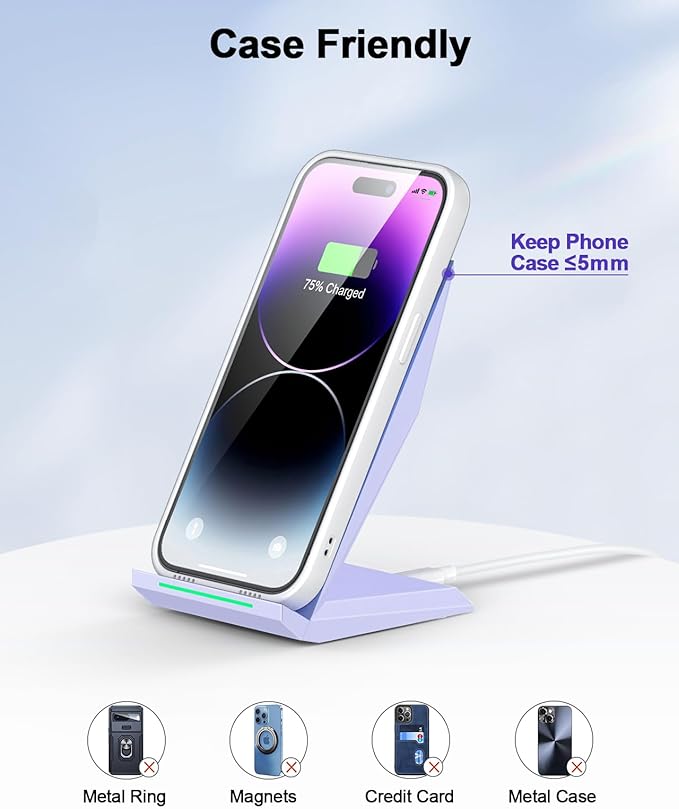 NANAMI Wireless Charger with USB C Charger - Fast Wireless Charging Stand Compatible with iPhone 17/16/15/14/13/12, Phone Charger Dock for Samsung Galaxy S26/S26+/S25/S25+/S25 Ultra/S24/S23/S22