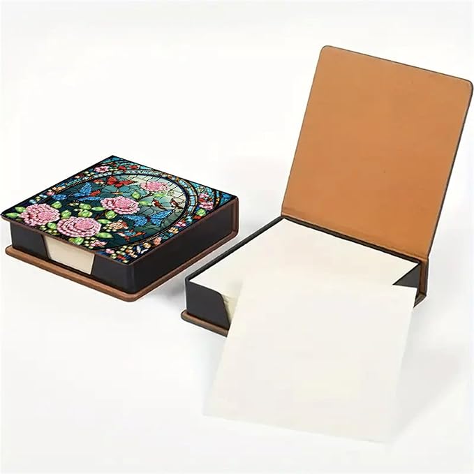 Flower Diamond Painting Kit Note Box,Memo Paper Storage Box Diamonds Art,Sticky Note Holder Diamond Art,Diamond Painting Memo Pad For Office Desk. (Flower2)