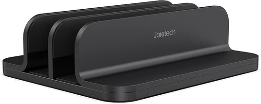 JOKItech Dual Aluminum Vertical Laptop Stand Organizer, Sturdy Notebook Computer Holder Stand Compatible with New Liquid Retina XDR Apple MacBook Air/Pro/Neo, Mac mini & iPad Pro - Black