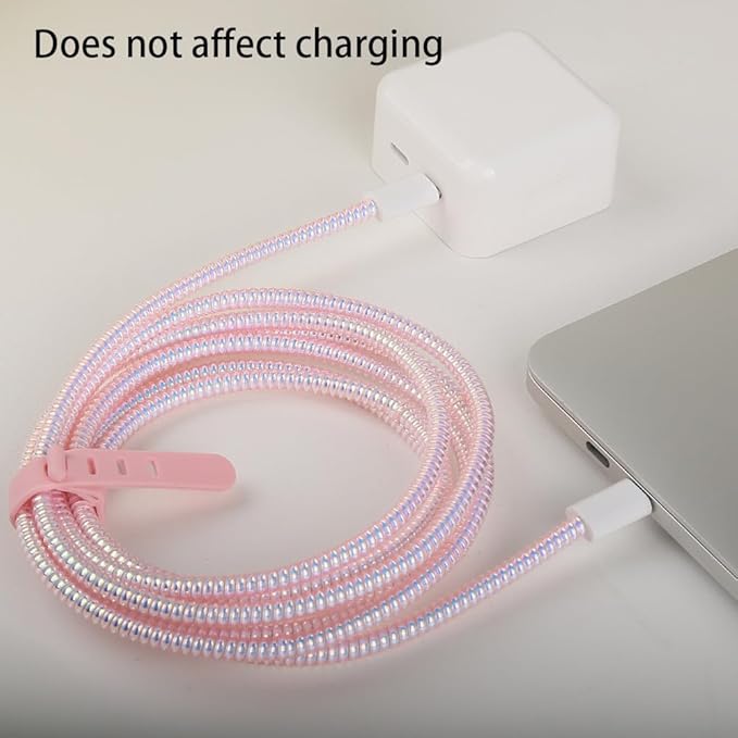 4.8M(15.75FT) Spiral Cable Protector, Multicolor Suitable for Most Phone/Pad/Laptop USB Wire Cord Savers Protection Cover Anti-Break Wrap Charger Data Line Cables Sleeves, Laser Pink