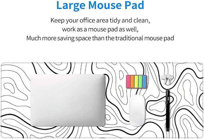 XL Topographic Map Large Gaming Mouse Pad, Long Extended Full Mouse Mat Desk Pad for Top Keyboard Table, Aesthetic Cute Big Stitched Mousepad Gifts for Women Office Decor(White, 31.5 * 11.8 in)