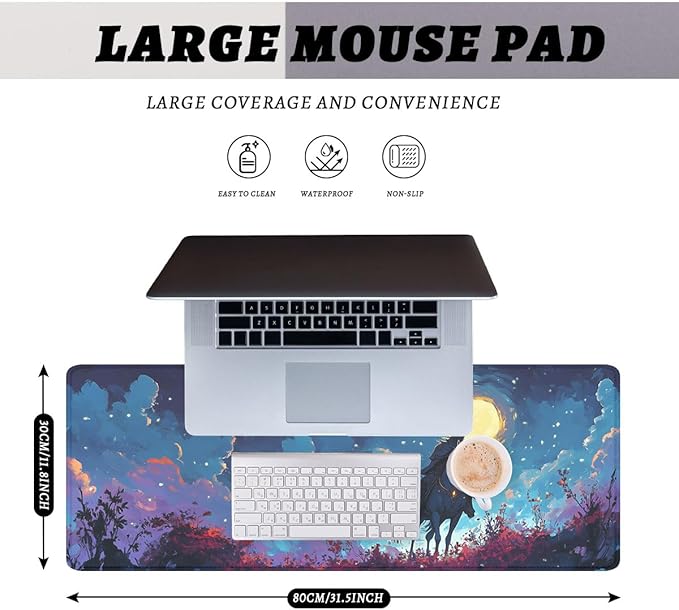 Epic Ghost Rider Gaming Mouse Pad Red Crystal Magic Moss Flowers Extended Mousepad XXL Computer Laptop Keyboard Mouse Mat Big Aesthetic Desk Decor Pad 31.5x11.8 in