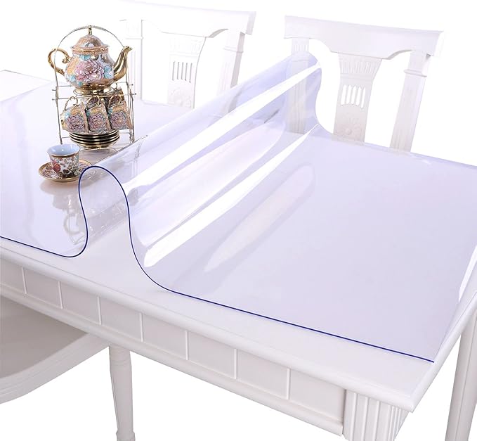 NECAUX Custom 44 x 115 Inch Clear Table Cover Protector, 1.5mm Thick Wood Grain Transparent Table Pad Non-Slip Tablecloth Plastic Protective Pad for Dining Room Table Conference Table Meeting Table