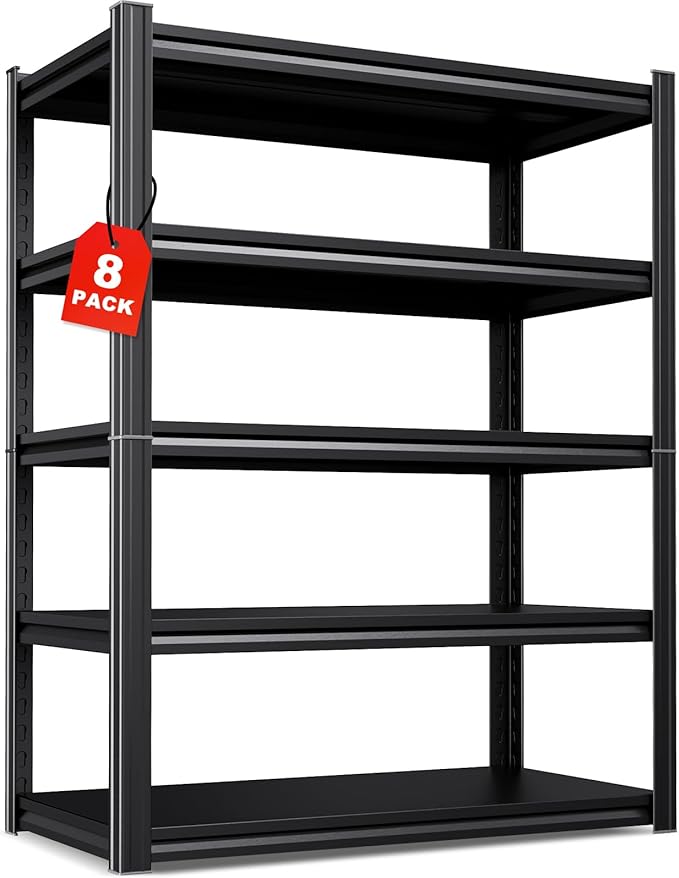 Set of 8 All Metal Garage Shelving - 2050 lbs 5 Tier Storage Shelves, Adjustable Heavy Duty Metal Shelving Unit and Storage Large Rack, Utility Steel Shelf for Warehouse Industrial Pantry ,71"x46"x20"