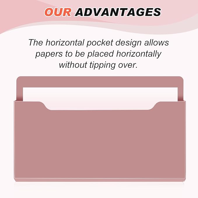 Fuutreo 6 Pcs Magnetic Wall File Organizer Magnetic Wall File Holder Refrigerator Magazine Holder for Mail Letters Paper(Rose Pink,Horizontal-large)