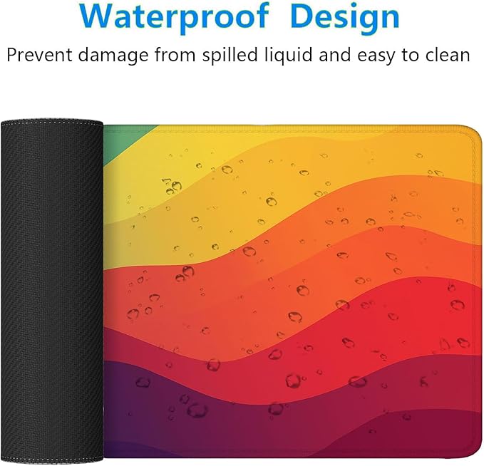 Rainbow Mousepad Colorful Retro Abstract Blue Red Yellow Mousepad Extended Large Laptop Keyboard Non-Slip Rubber Base with Stitched Edges for Home Office Computer Keyboard Laptop 31.5x11.8 Inch