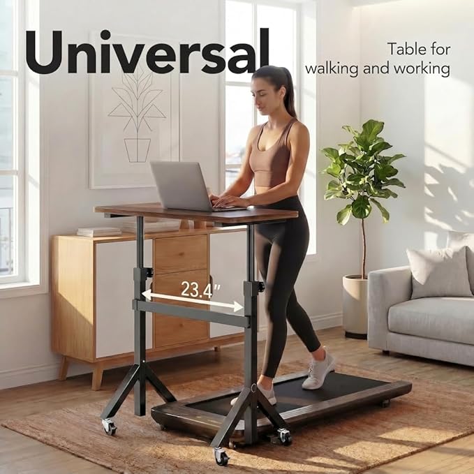 HUANUO 32'' Small Standing Desk Adjustable Heigh, Mobile Stand Up Desk with Wheels, Portable Rolling Desks for Walking Pad and Treadmill, Computer Laptop Desks for Home Office Space,Walnut