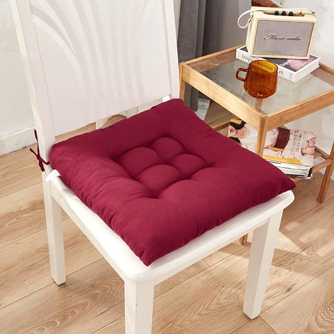 Indoor Chair Cushions Non-Slip Thicken Seat Cushion for Indoor Outdoor Dining Chair Office Chair Desk Chair(Wine red)