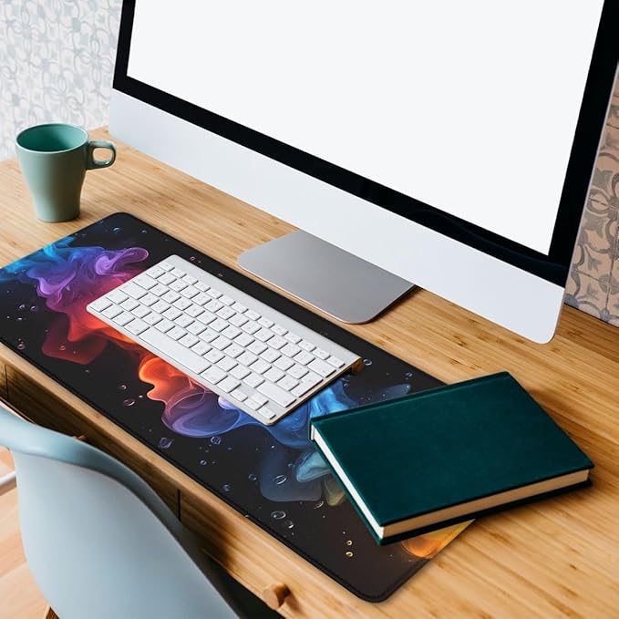 Abstract Gaming Mouse Pad Paint Swirl Neon Light Fluid Shape Large Gaming Mouse Mat with Stitched Edges,Non-Slip Waterproof Rubber Base Mous Mat 31.5x11.8 in