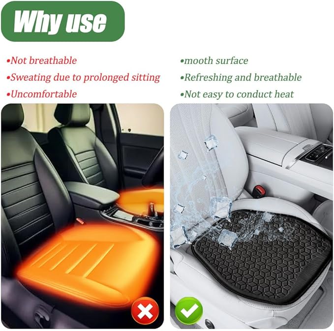 Gel Car Seat Cushion, Office Chair Cushion, Non-Slip & Comfortable Automotive Chair Protector Pad for Driving, Breathable Automotive Front Seats Pad Universal for Car SUV Truck (Black)