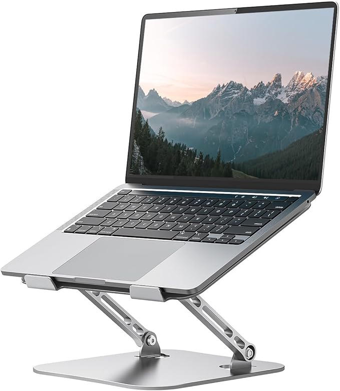 Orlian Laptop Stand Adjustable Computer Stand Sturdy Aluminum Laptop Stand for Desk Foldable Laptop Holder Portable Riser for 11–16-inch Laptop Notebook Tablet and More, Silver
