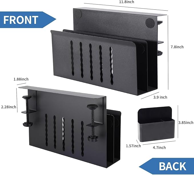 2 Tier Desk Side Storage Organizer, Under Desk Laptop Holder with Magnetic Pen Holder, No Drill Hanging Desk Caddy for Office and Home, Clamp On Desk Shelf for Tablet,Files, Accessories (Black)