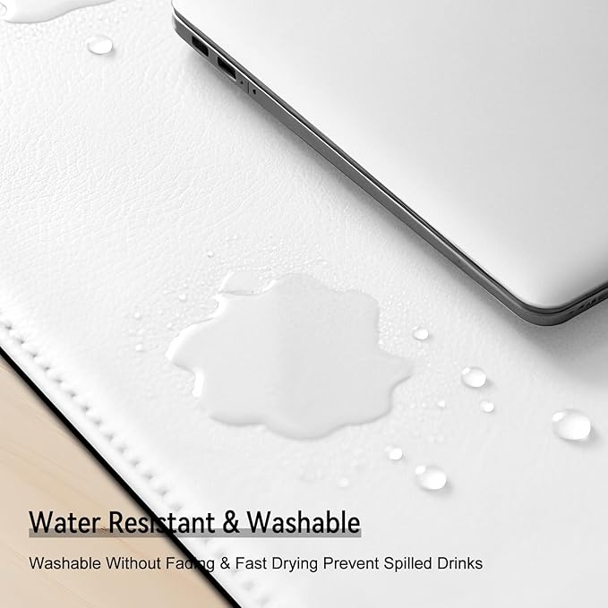 Leather Mouse Pad with Stitched Edge, Waterproof Gaming Mouse Mat for Computers, Laptop, Office & Home (White, 33"*13")