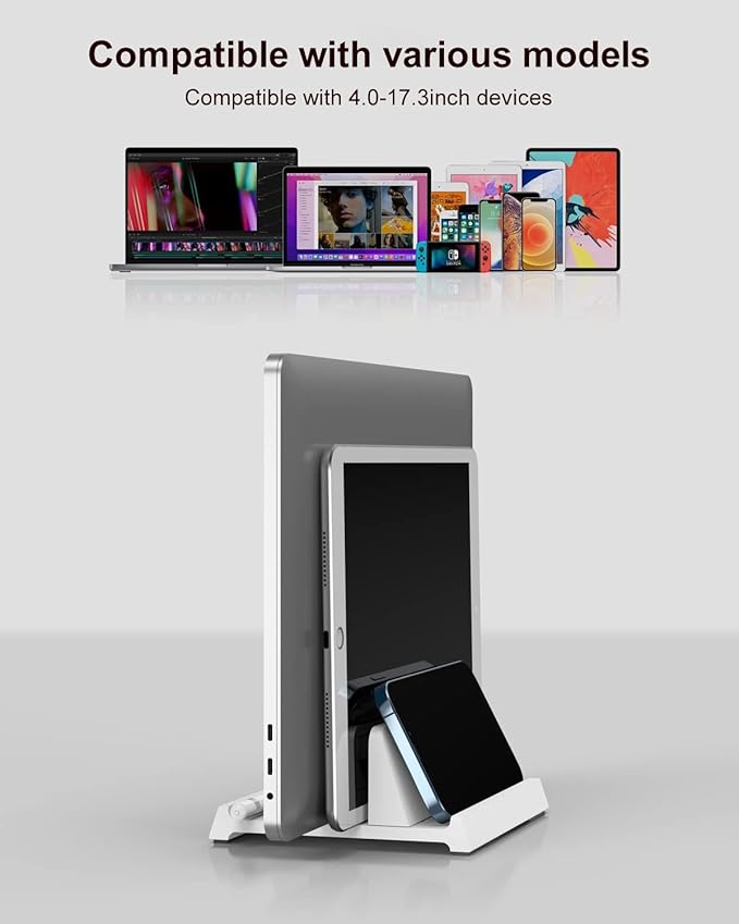 Verticle Laptop Stand,Adjustable Vertical Laptop Stand for Desk，Compatible with 11-inch to 17.3-inch Computer Stand for Laptop(White)