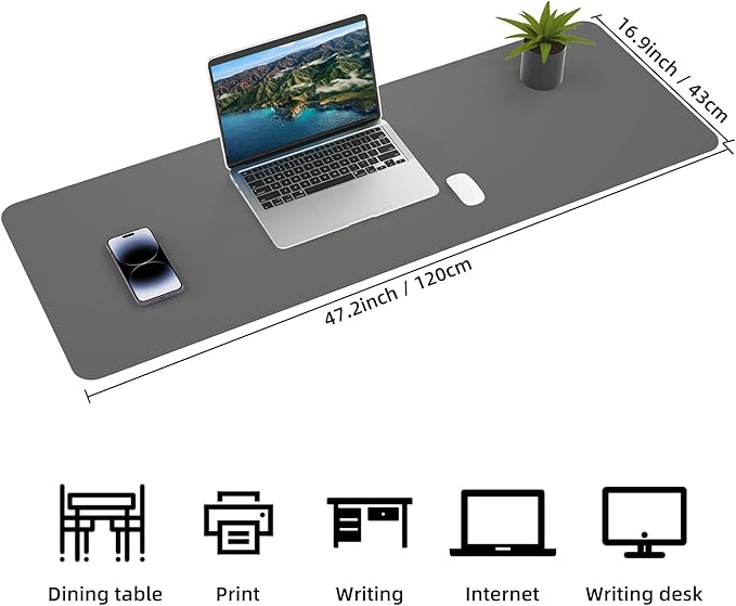 AFIING Cork Desk Mat 47" x 17", Dual-Sided Natural Cork & PU Leather Desk Pad, Non-Slip Waterproof Large Mouse Pad for Office, Home & Gaming (Dark Grey)