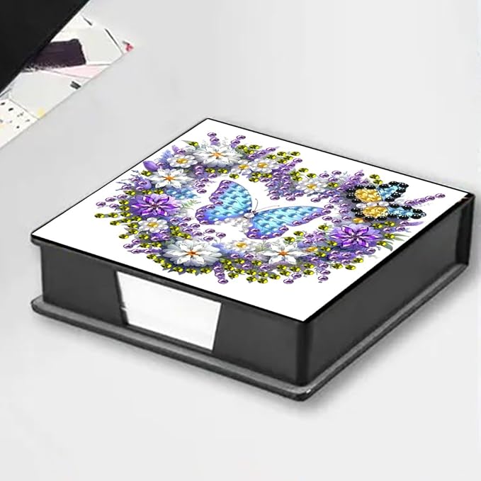 Diamond Painting Kits Sticky Note Holder, DIY Diamond Art Accessories Memo Pad Box for Desk, Mosaic Craft Kits for Adults Beginners, Cute Office Decor Gifts Women(Heart Butterfly A)