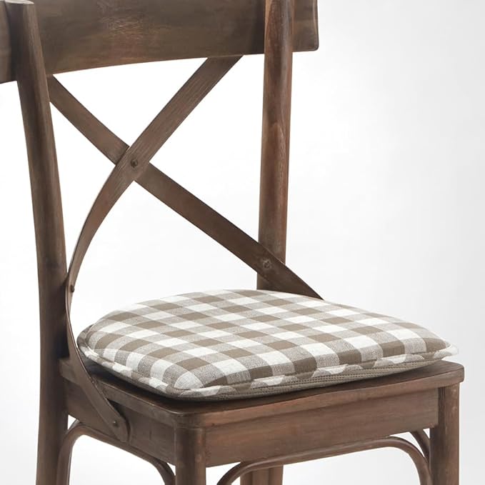 Klear Vu The Gripper Non-Slip Linen Check Dining Kitchen Chair Pads, 15" x 16" x 2", Set of 8, Liza Check Taupe