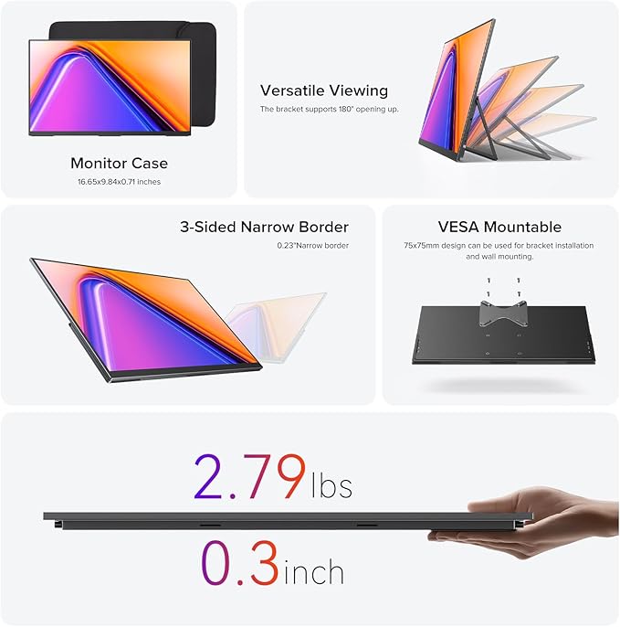 UPERFECT 18.5" NxtLED™ Portable Monitor, Premium Eye-Care Matte Display with Lifelike 145% sRGB Color & 120Hz Ultra-Smooth Motion for Work, Gaming & Travel