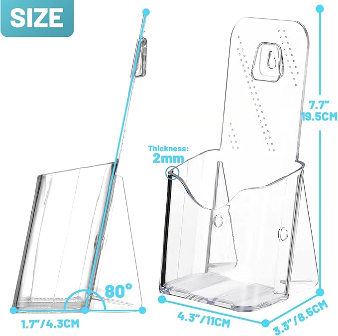 Viymgit Brochure Holder Stand, 6 Pack 4 inches Acrylic Pamphlet Display Stand Wall Mount/Countertop, Clear Plastic Trifold Rack Card Holder for Organizer Flyer, Leaflets, Document, Literature