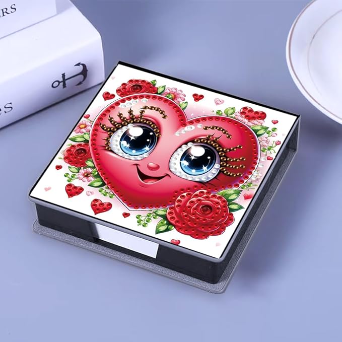 FRANDEK Heart-Shaped Roses Diamond Art Note Box DIY Set, Sticky Notes Holder with 160 Refills, Love Theme Desk Organizer Gift for Valentine'Day Anniversary Romantic Office & Home Decor