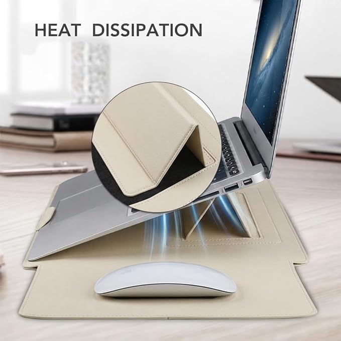 13 Inch Laptop Sleeve for Mac NEO, Precision-Fit Leather Case with Stand and Mouse Pad, Slim Protective Computer Sleeve with Accessory Pouch, Soft Lining (Beige, 13 Inch)